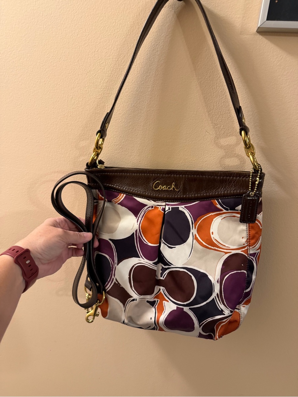 Coach 2012 Signature Circle Print Shoulder Bag in Multi-Color F20016 EUC